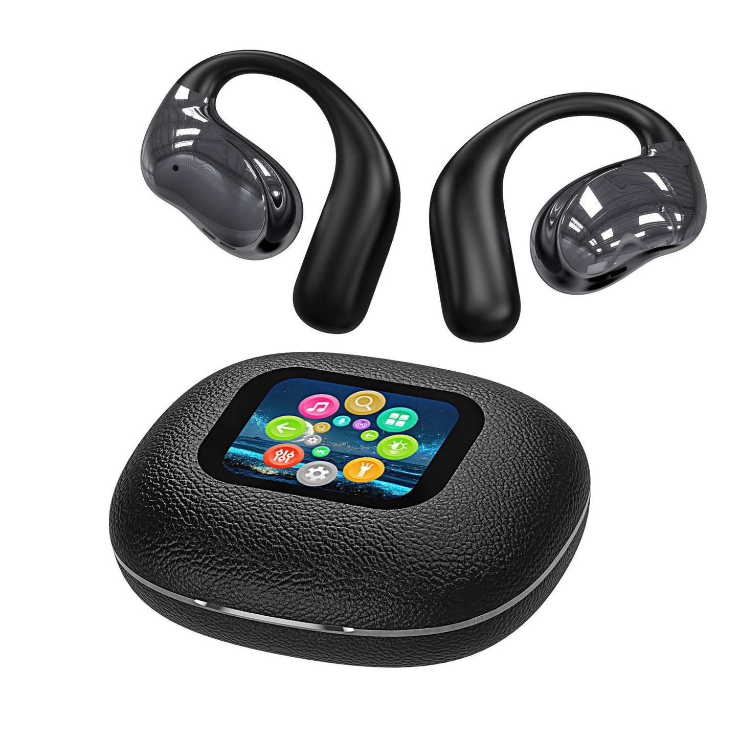 Open Leather Texture Black And White Bluetooth Headset