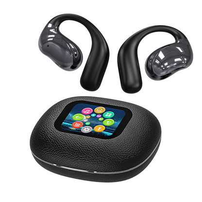 Open Leather Texture Black And White Bluetooth Headset