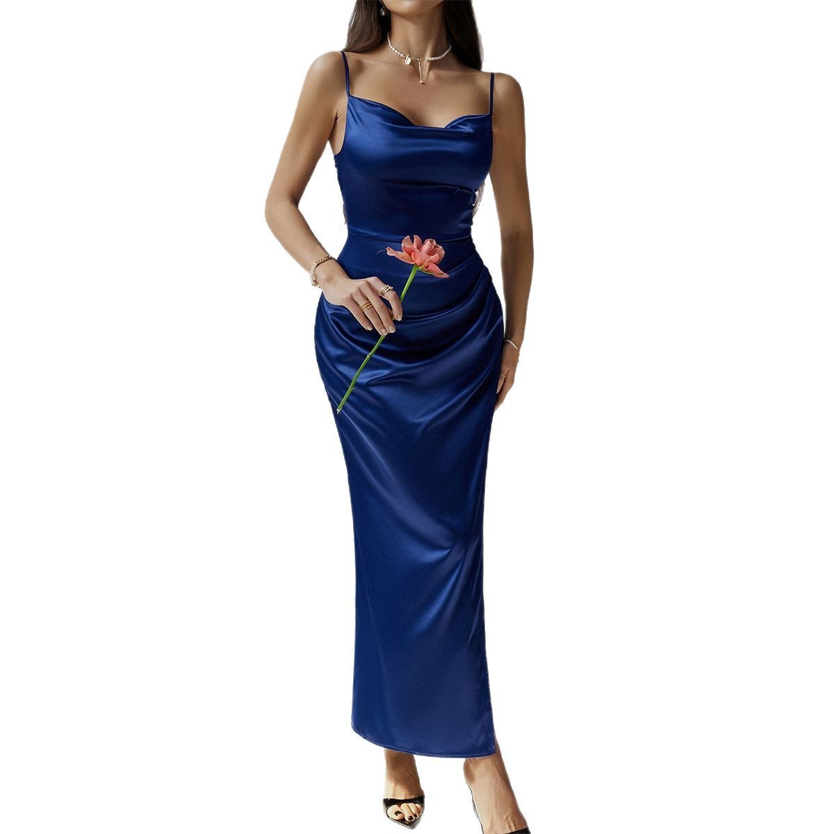 Solid Color Strap Dress Evening Dress Women's Clothing