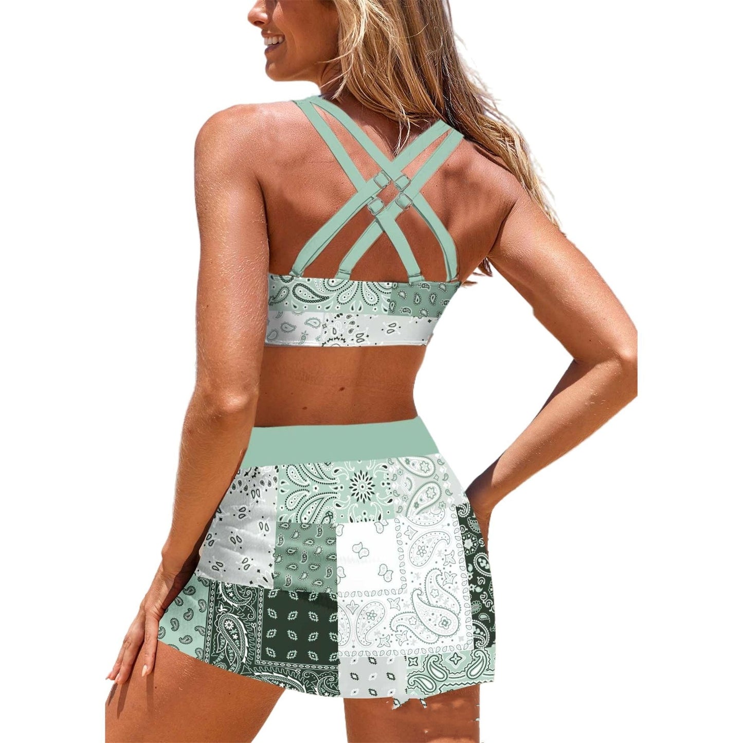 New Plus Size Boxer Bottom Conservative Women's Split Swimsuit