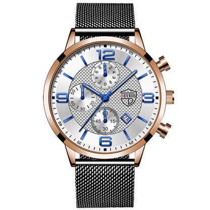 Men's Calendar Watch Business Stainless Steel Luminous Quartz Wrist Watch