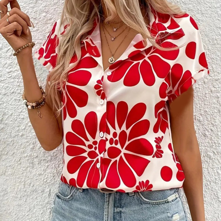 Casual Wild Plant Pattern Women's Short-sleeved Shirt