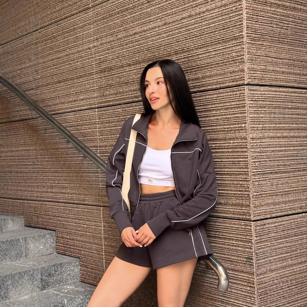 Elastic Shorts Striped Design Two-piece Set