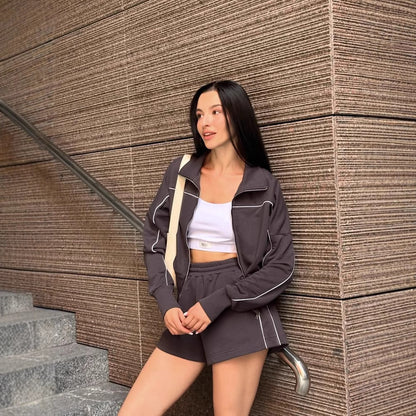 Elastic Shorts Striped Design Two-piece Set