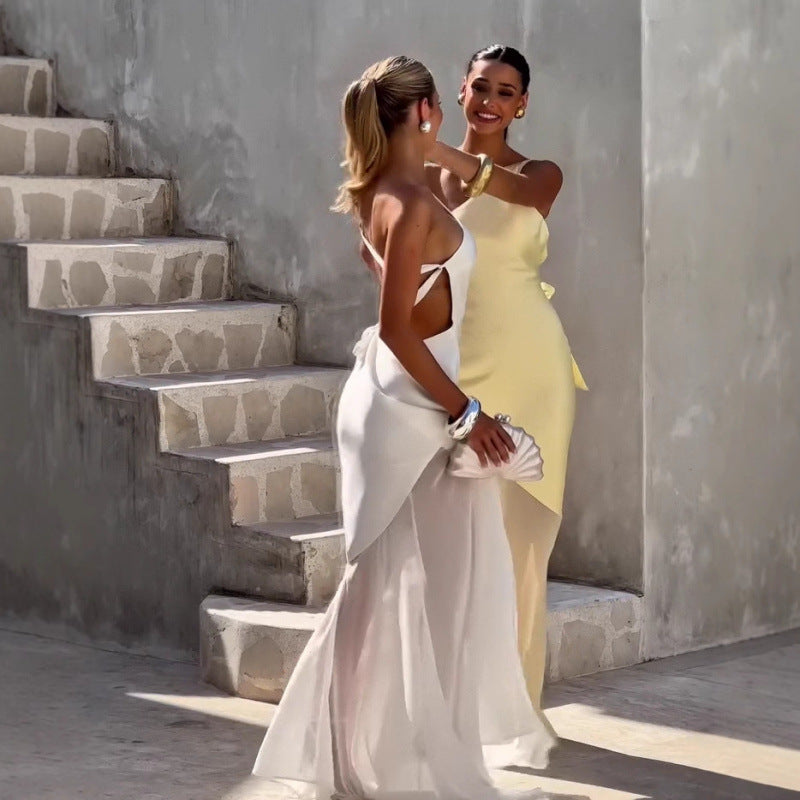 Summer New European And American Diagonal Collar Fashion Temperament Waist-controlled Dress