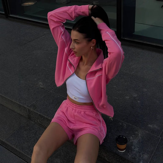 Elastic Shorts Striped Design Two-piece Set