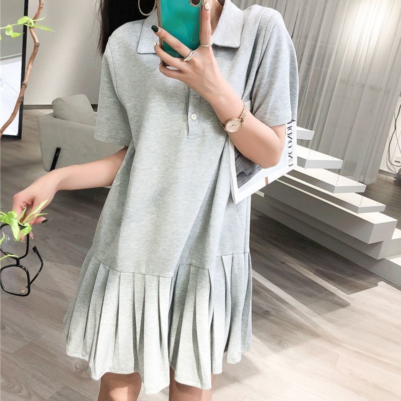 Extra Large Size Polo Collar Short Sleeve Women's Summer Loose Dress