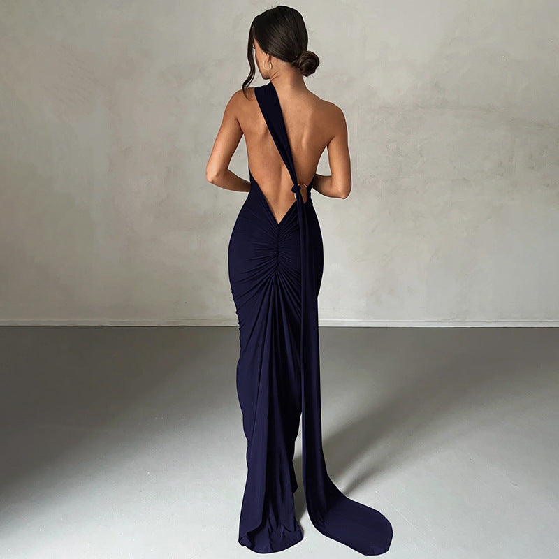 Hanging Neck Wrapped Buttocks Slim Fitting Evening Gown