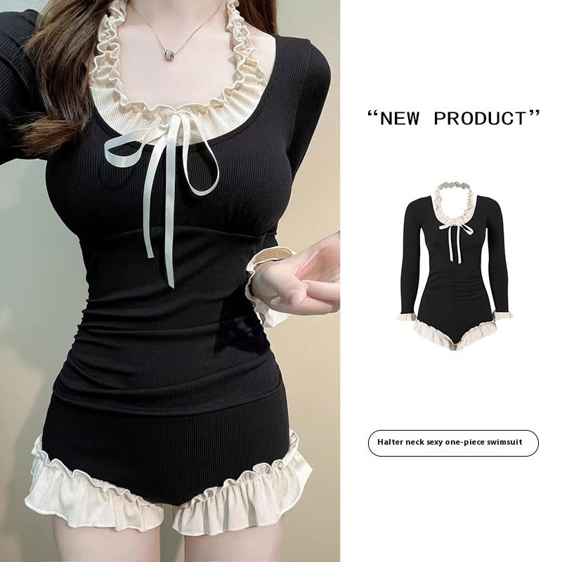 Swimsuit Women's One-piece Long Sleeves French Retro Conservatively Thin