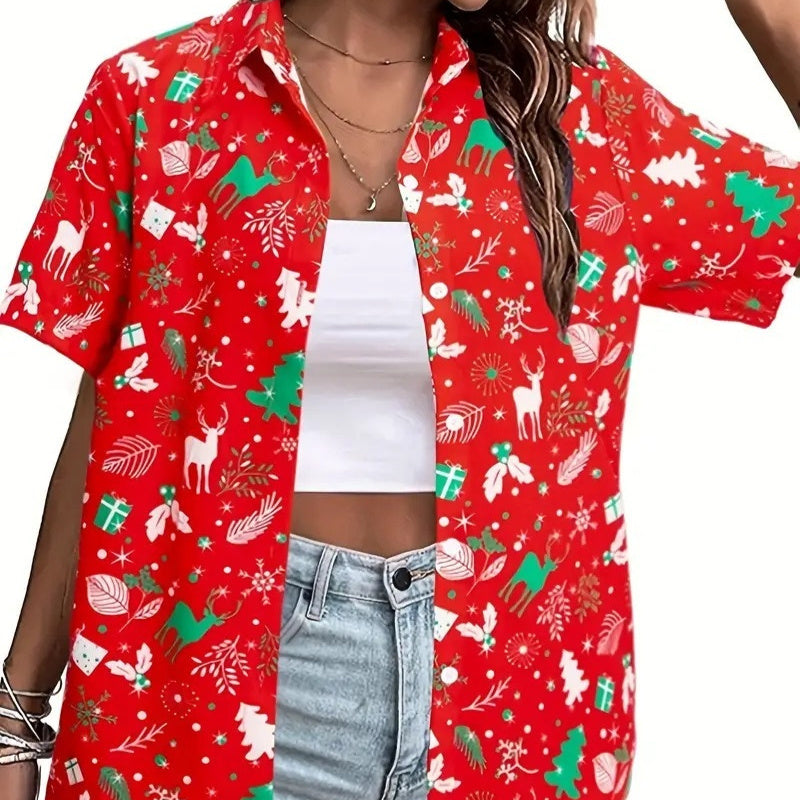 Casual Wild Plant Pattern Women's Short-sleeved Shirt