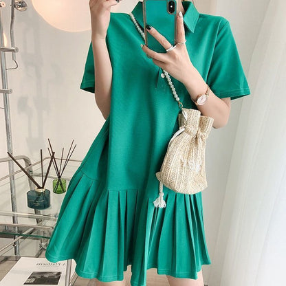 Extra Large Size Polo Collar Short Sleeve Women's Summer Loose Dress