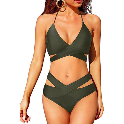 European And American New Women's Split Swimsuit High Waist Bikini