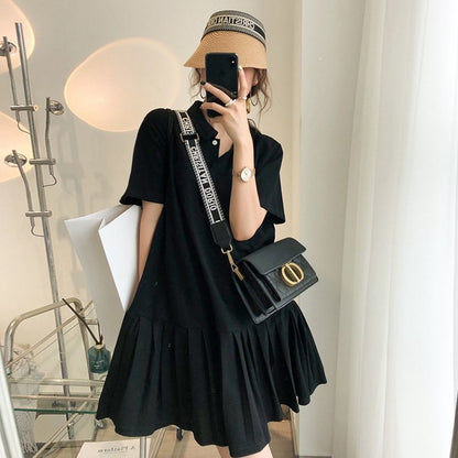 Extra Large Size Polo Collar Short Sleeve Women's Summer Loose Dress