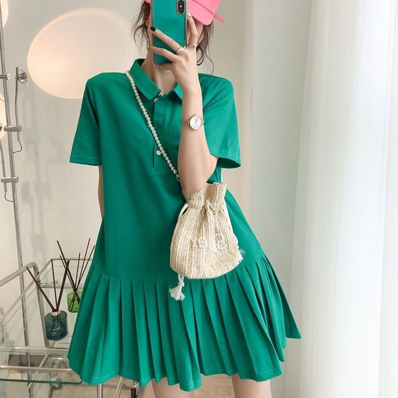 Extra Large Size Polo Collar Short Sleeve Women's Summer Loose Dress