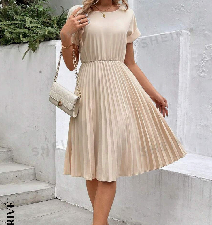 Summer Solid Color Pleated Dress