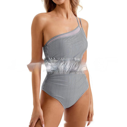 One Piece Sexy Bikini Mesh Hollow Solid Color Pleated Swimsuit For Women