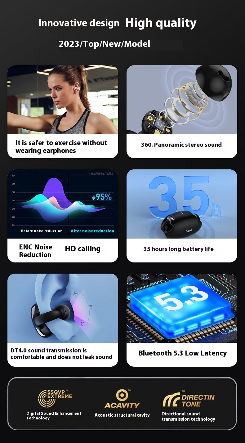 Clip-on True Wireless Bluetooth Headset Sports Non In-ear Stereo Mobile Phone Universal