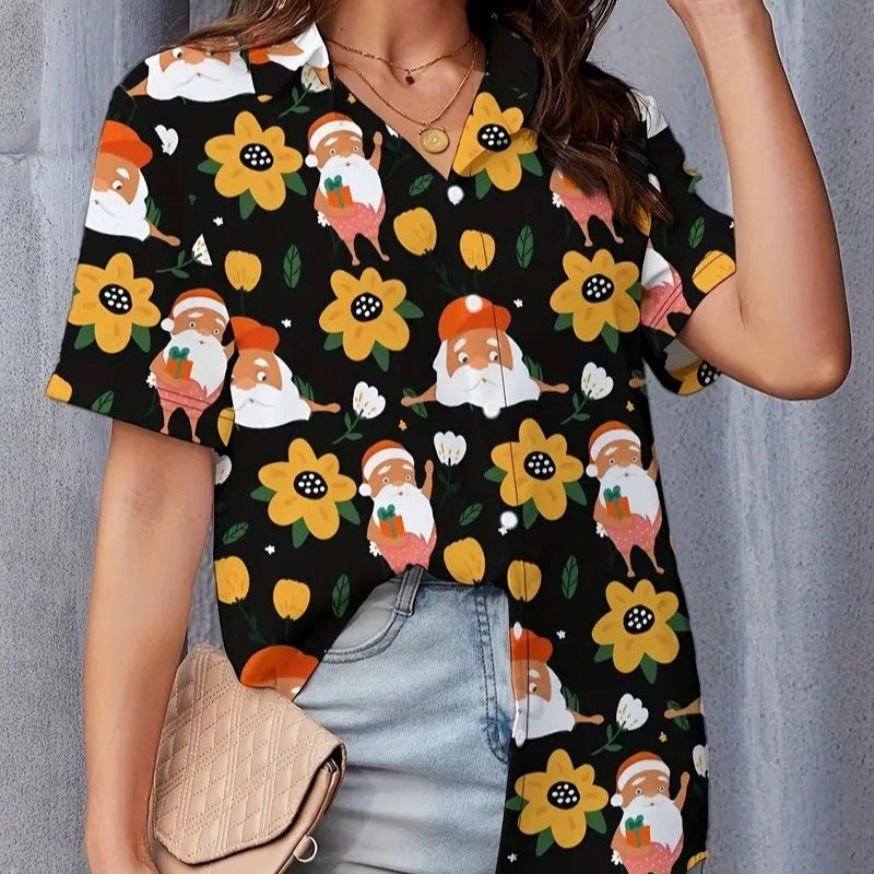 Casual Wild Plant Pattern Women's Short-sleeved Shirt