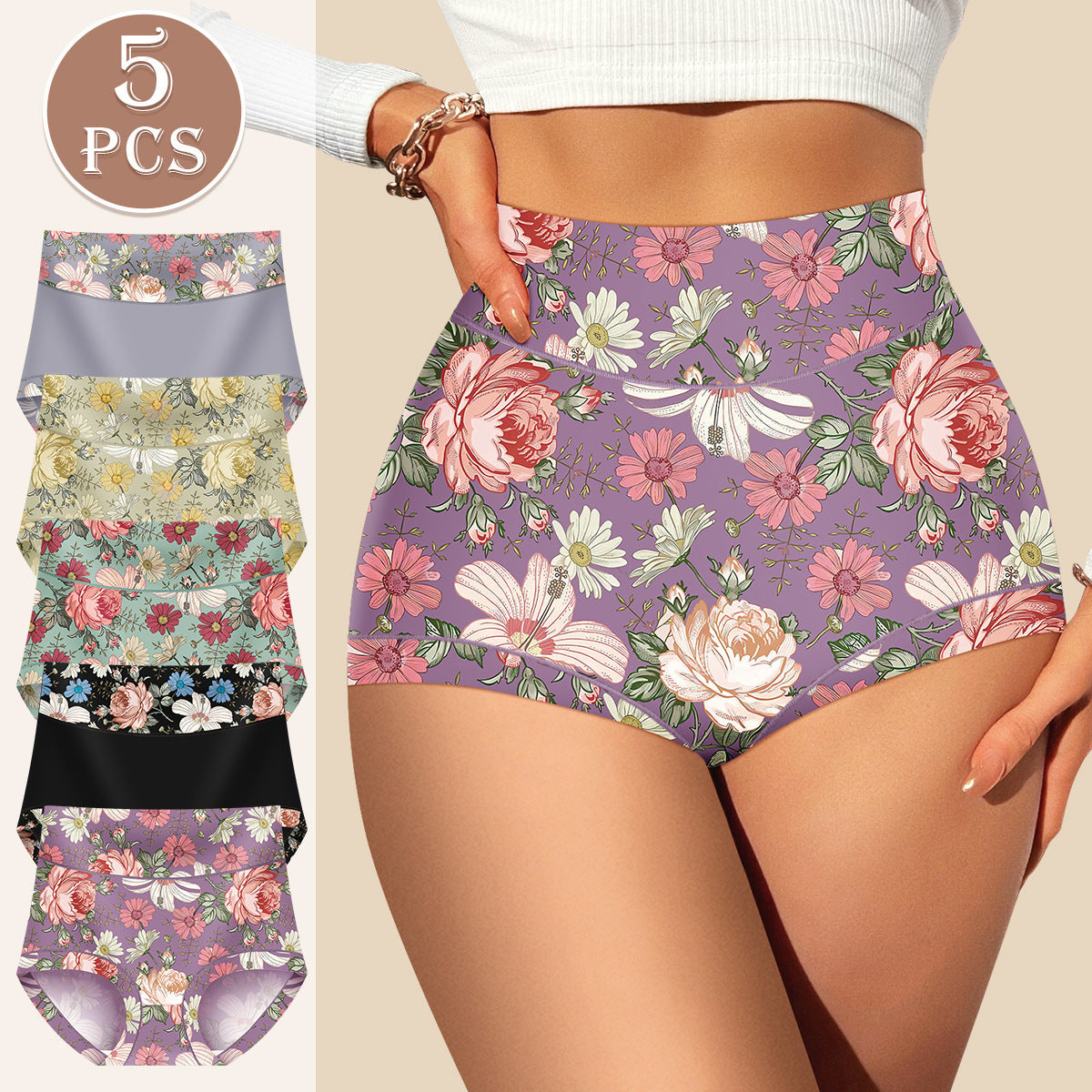 High Waist Floral Printed Combination Suit Women's Underwear