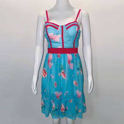 Women's Colorblock Floral Oversized Print Chiffon Slip Skirt