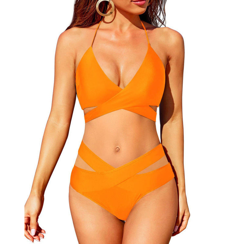 European And American New Women's Split Swimsuit High Waist Bikini