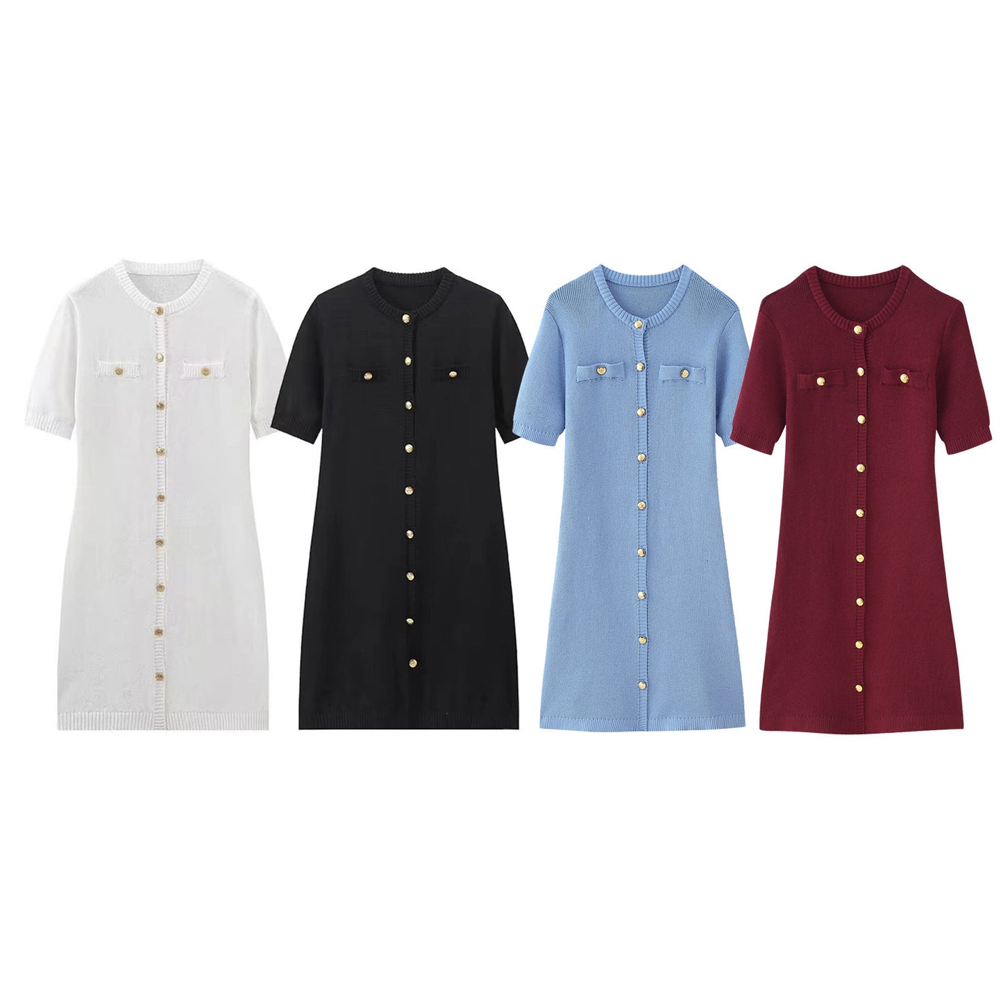 Women's Fashion Front Button Rib Knit Dress