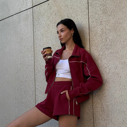 Elastic Shorts Striped Design Two-piece Set