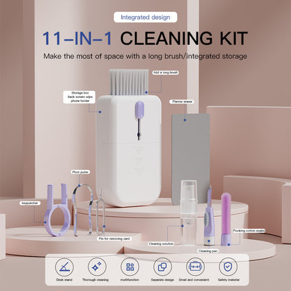 Portable 11 In 1 Multifunctional Cleaning Kit Computer Keyboard Cleaner Phone Screen Clean Tools Earphone Clean Brush With Storage Box