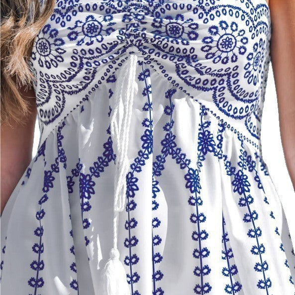 Split Sexy Printed Lace-up Tube Top Dress