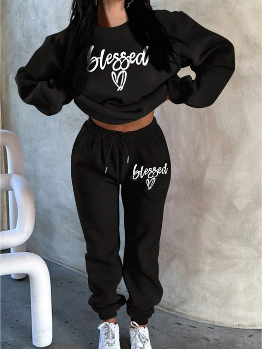 Hoodie Two-Piece Fashion Warm Plus Fleece Round Neck Sweatshirt