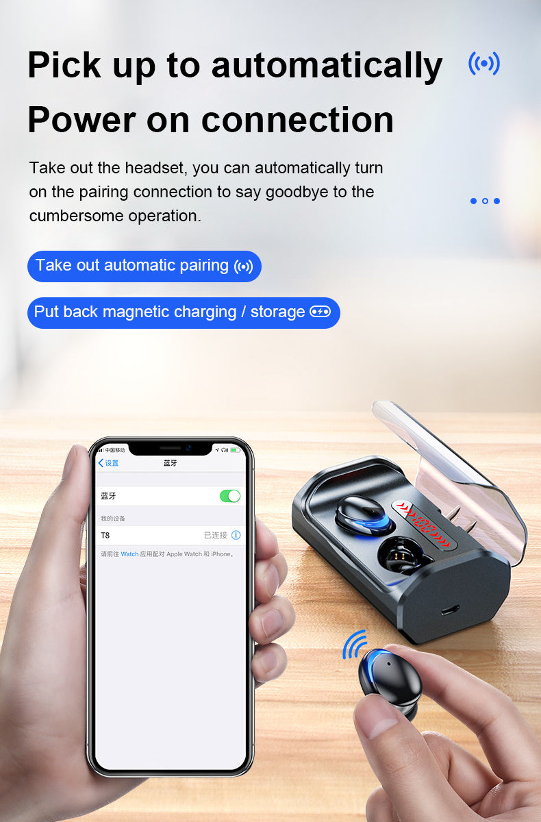 T8 Bluetooth 5.0 headset touch control wireless headset