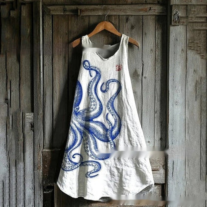 Women's Sleeveless Round Neck 3D Printed Dress