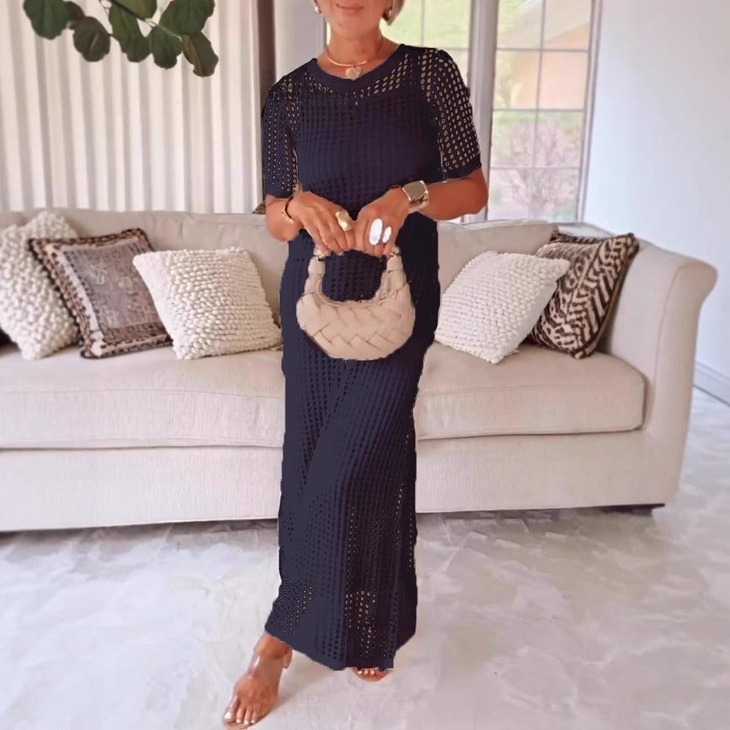 Round Neck Hollow Out 2-piece Set Dress