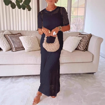Round Neck Hollow Out 2-piece Set Dress
