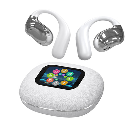 Open Leather Texture Black And White Bluetooth Headset