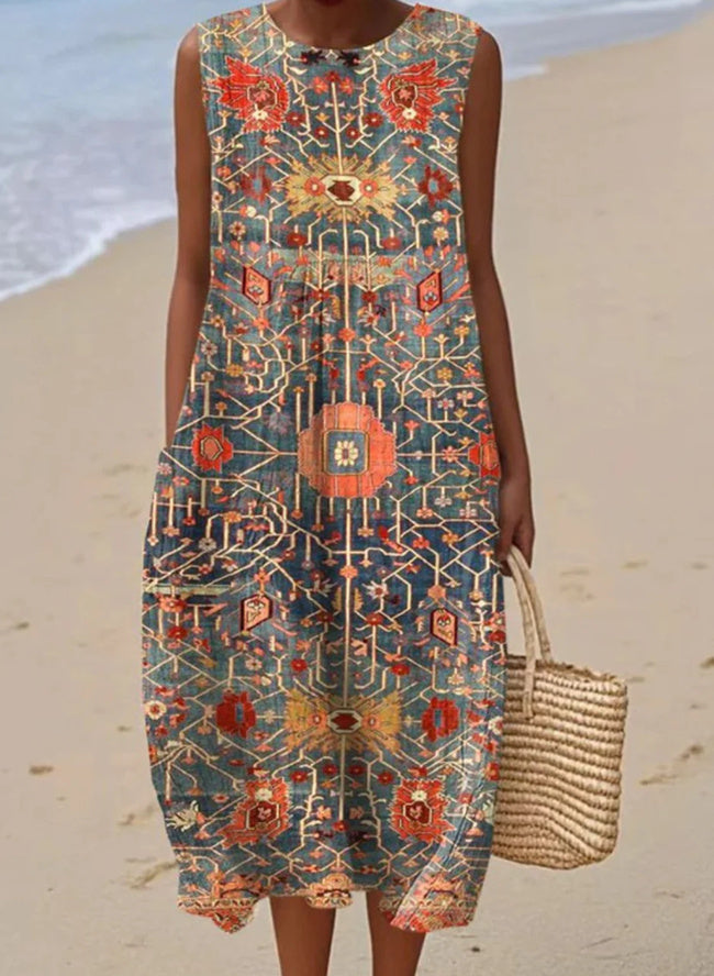 Women's Sleeveless Casual Printed Long Dress