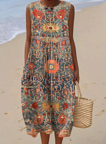 Women's Sleeveless Casual Printed Long Dress