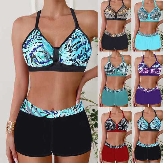 Boxer Conservative Jiyang Sexy Halter Slimming Printed Women's Bikini