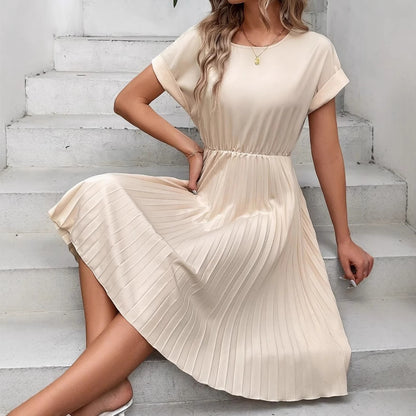 Summer Solid Color Pleated Dress
