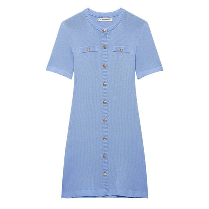 Women's Fashion Front Button Rib Knit Dress