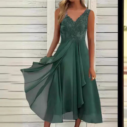 Sleeveless Dress Chiffon Stitching Lace Hollow Women