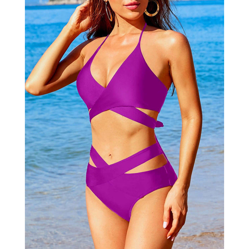 European And American New Women's Split Swimsuit High Waist Bikini