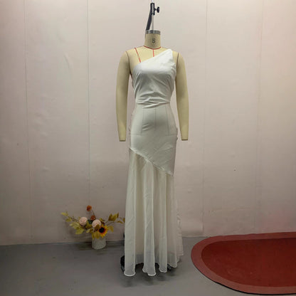 Summer New European And American Diagonal Collar Fashion Temperament Waist-controlled Dress