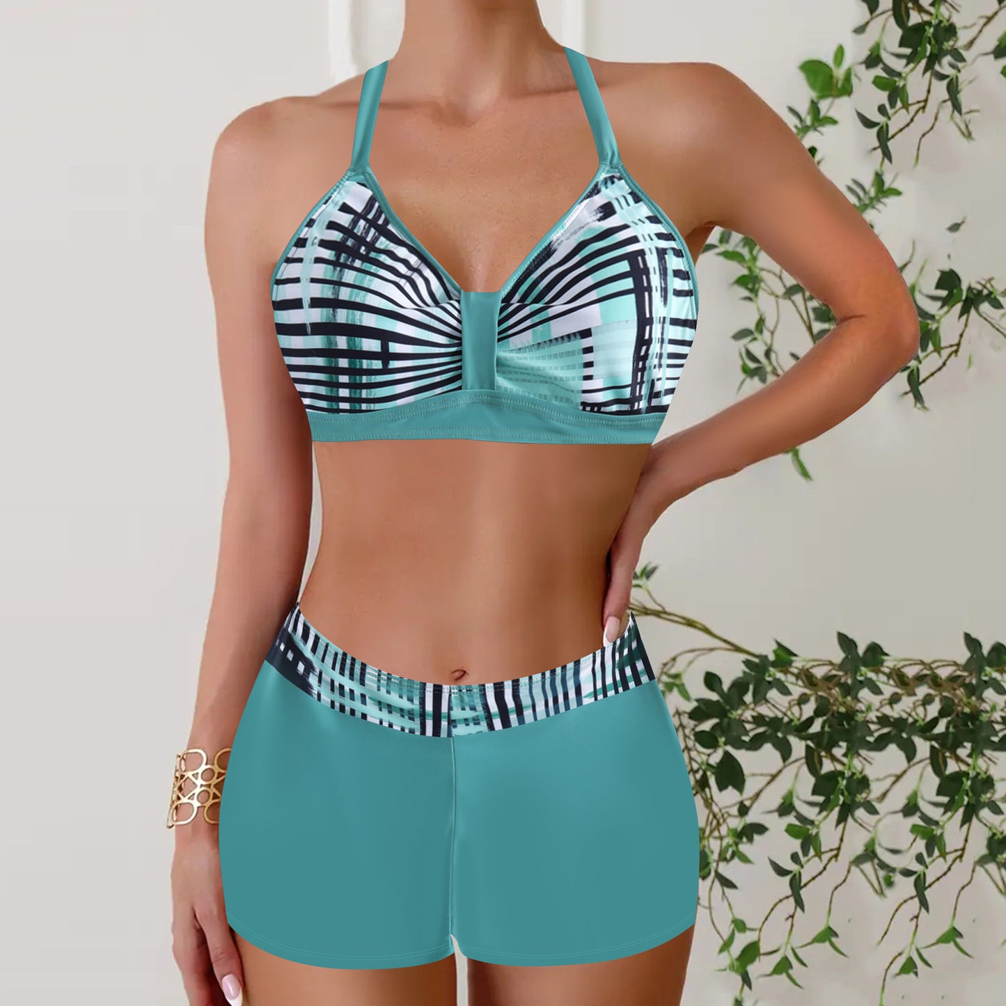 Boxer Conservative Jiyang Sexy Halter Slimming Printed Women's Bikini
