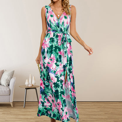 New Bohemian Women's Printed Wear Sleeveless V-neck Dress