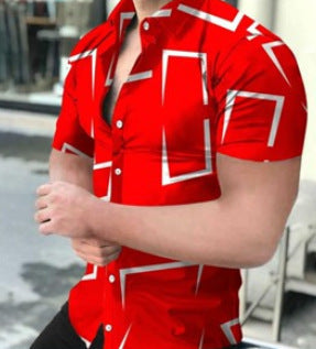Men's Casual Slim Beach 3D Printed Short Sleeve Shirt