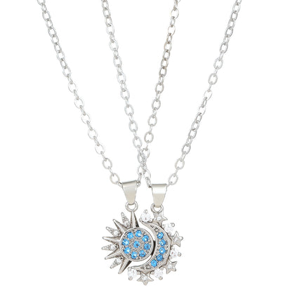 2pcs Necklace Sun And Moon Magnetic Pendant Clavicle Chain Necklace For Couple Lovers