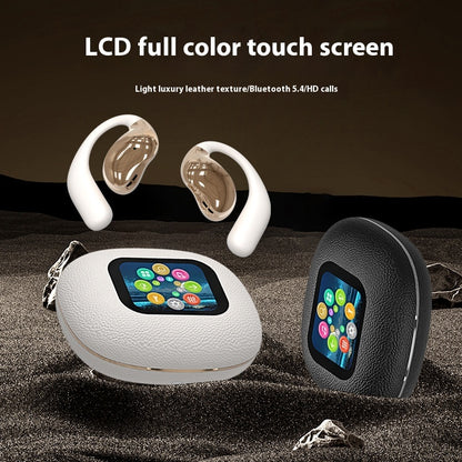 Open Leather Texture Black And White Bluetooth Headset