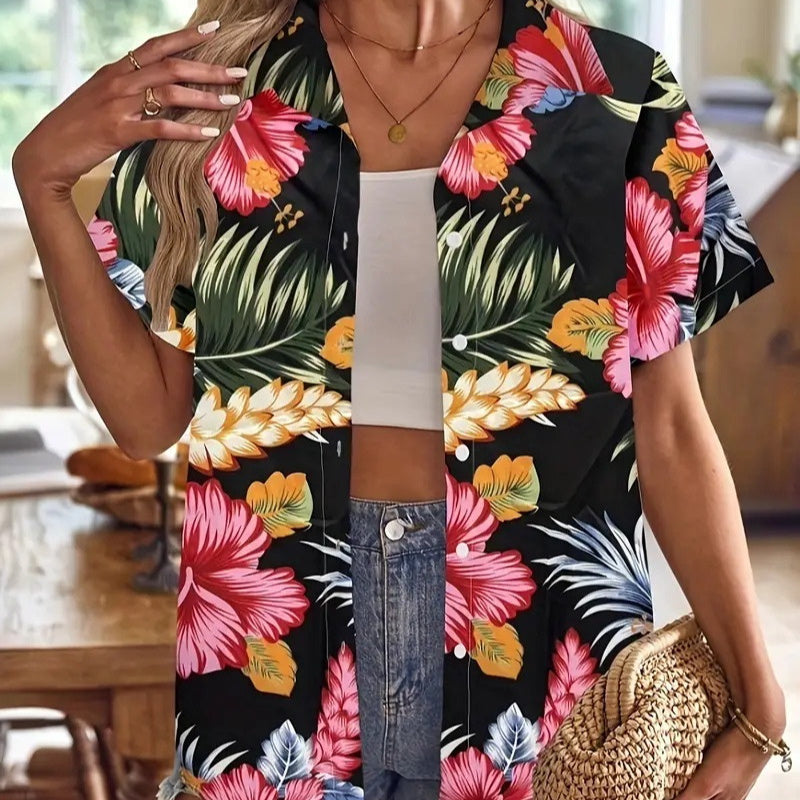 Casual Wild Plant Pattern Women's Short-sleeved Shirt