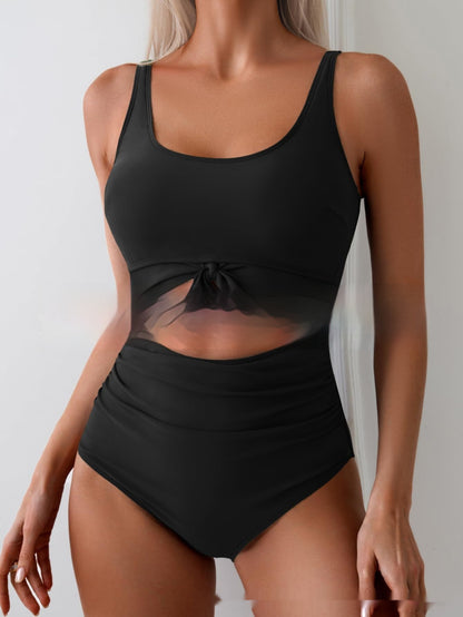 One-piece Female Stitching Contrast Color Strap Covered Belly Swimsuit